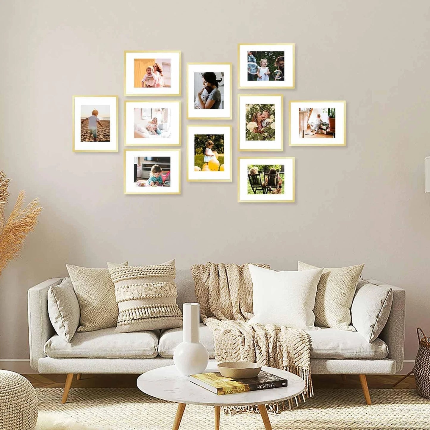 upsimples 11x14 Picture Frame Set of 10,Display Pictures 8x10 with Mat or 11x14 Without Mat,Wall Gallery Photo Frames,Gold
