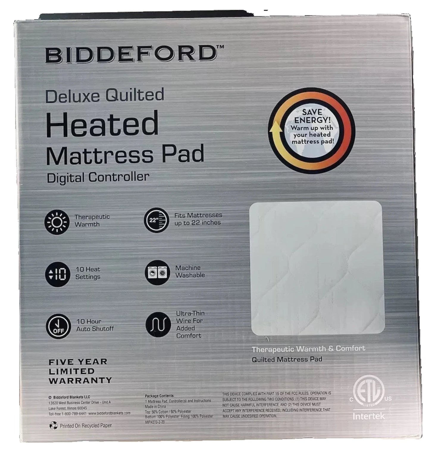 BIDDEFORD Deluxe Quilted Heated Mattress Pad Digital Controller, Size Full Bed