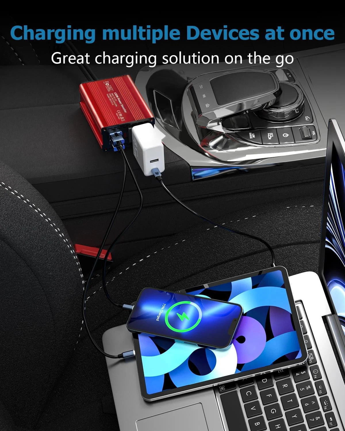 FOVAL 150W Car Power Inverter 12V DC to 110V AC Converter Vehicle Adapter Plug