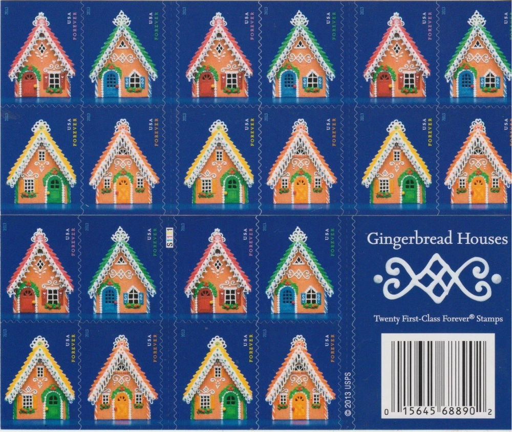 USPS Gingerbread Houses 2013 Forever Holidays Stamps - Book of 20 Postage Stamps