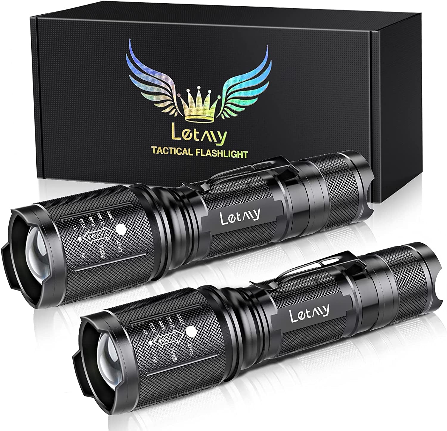 LED Tactical Flashlight S2000 PRO - 2Pcs Ultra Bright High Lumens LED Flashlights - Zoomable, 5 Modes Flashlights, Water Resistant Flash Light for Emergency, Hurricane Supplies, Camping