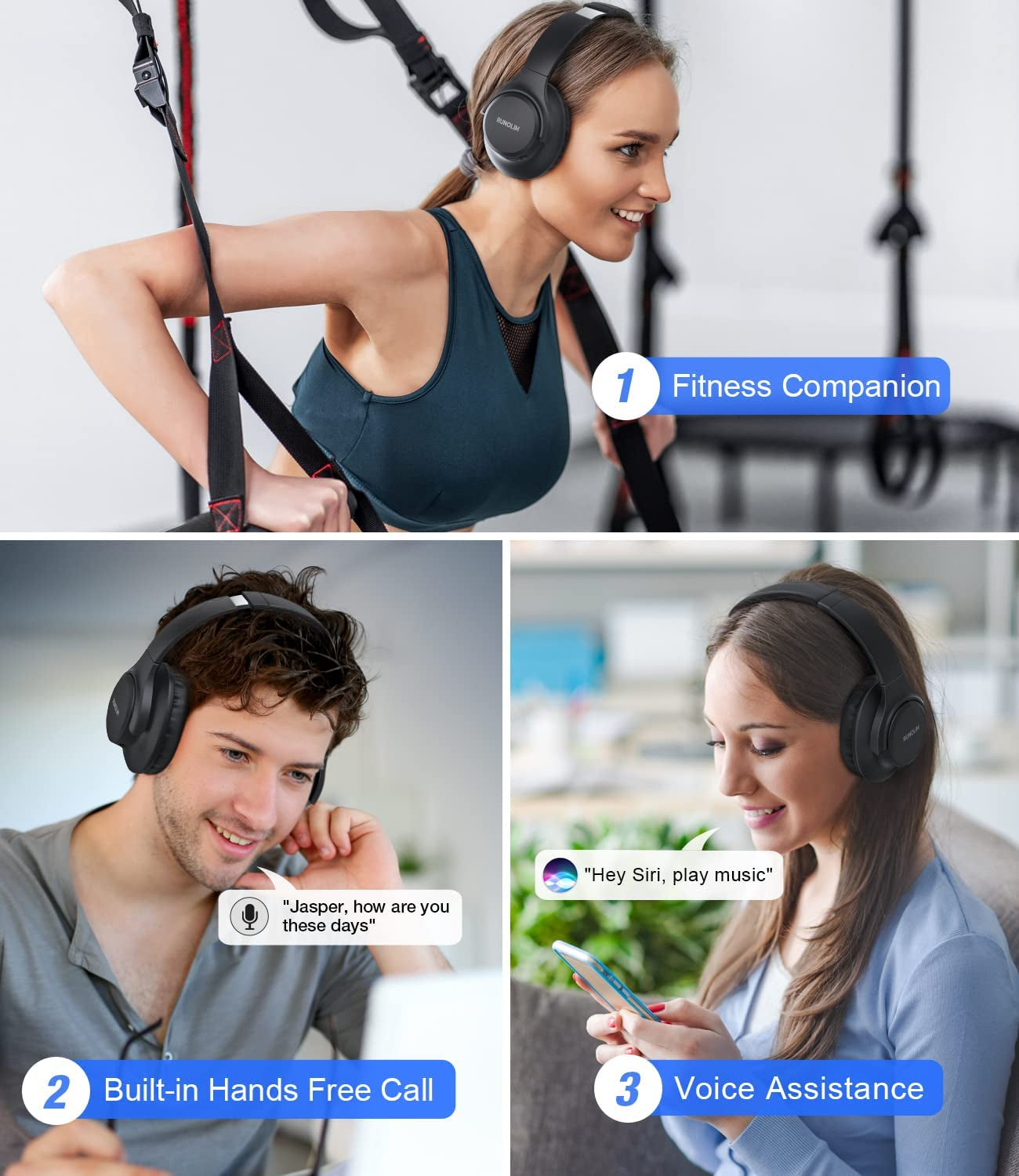 Over Ear Bluetooth Headphones, 60Hrs Headphones Wireless Bluetooth with Microphone, Hifi Stereo with Deep Bass, Foldable Lightweight Headset for PC Phone Laptop, Memorable Foam Cover