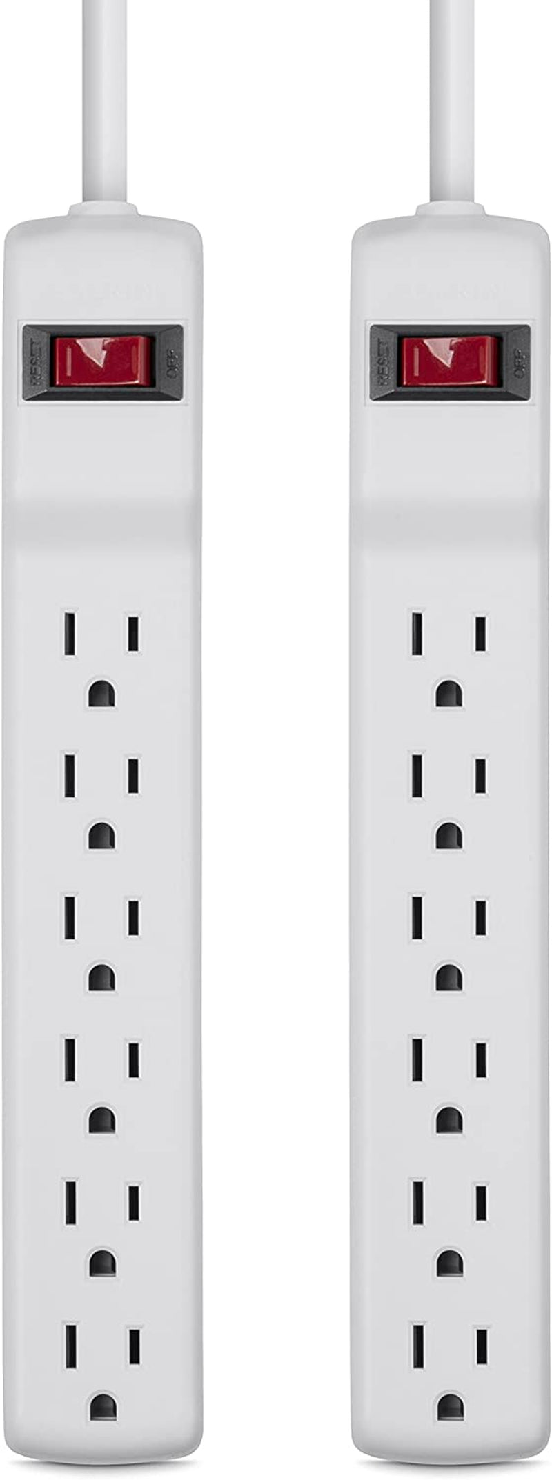 Belkin Power Strip Surge Protector - 6 AC Multiple Outlets, 2 Ft Long Heavy Duty Metal Extension Cord for Home, Office, Travel, Computer Desktop & Phone Charging Brick - 200 Joules, White (2 Pack)