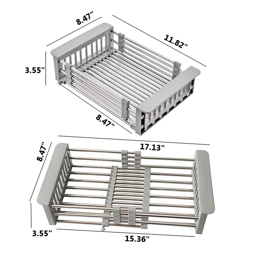 Expandable Dish Drying Rack over the Sink Dish Basket Drainer with Telescopic Arms Functional Kitchen Sink Organizer for Vegetable (8"-17") X 3.6" X 9"