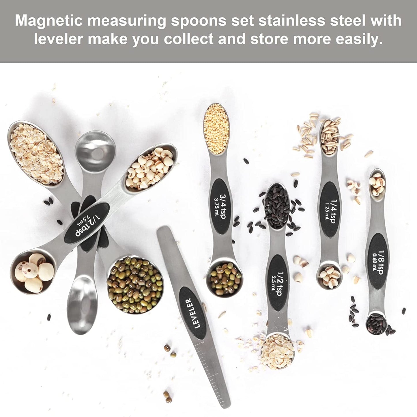 Magnetic Measuring Spoons Set Stainless Steel with Leveler