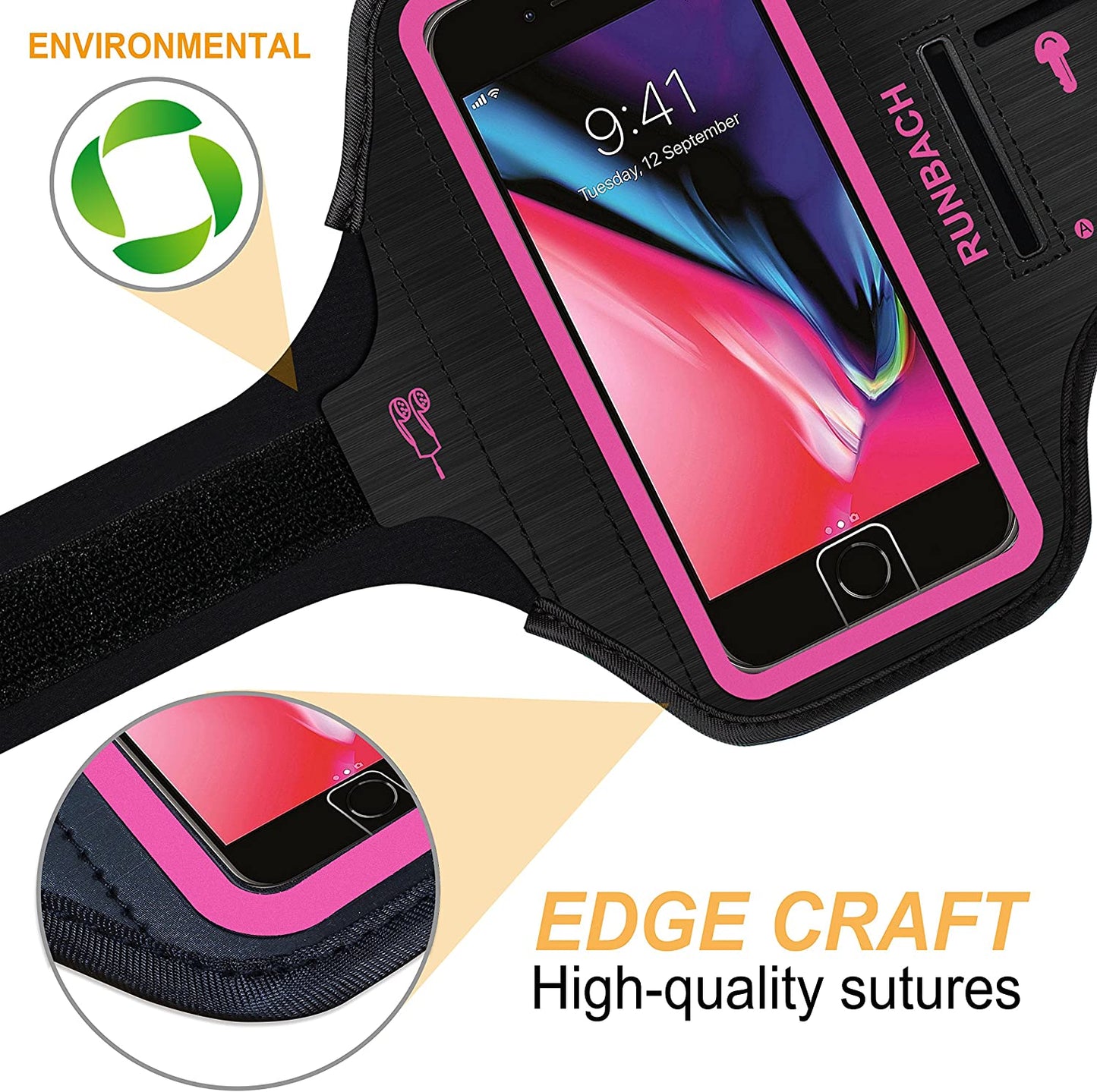 iPhone 8 Plus/iPhone 7 Plus Armband, Sweatproof Running Exercise Gym Bag with Fingerprint Touch/Key Holder and Card Slot for 5.5 Inch iPhone 6/6S/7/8 Plus (Pink)