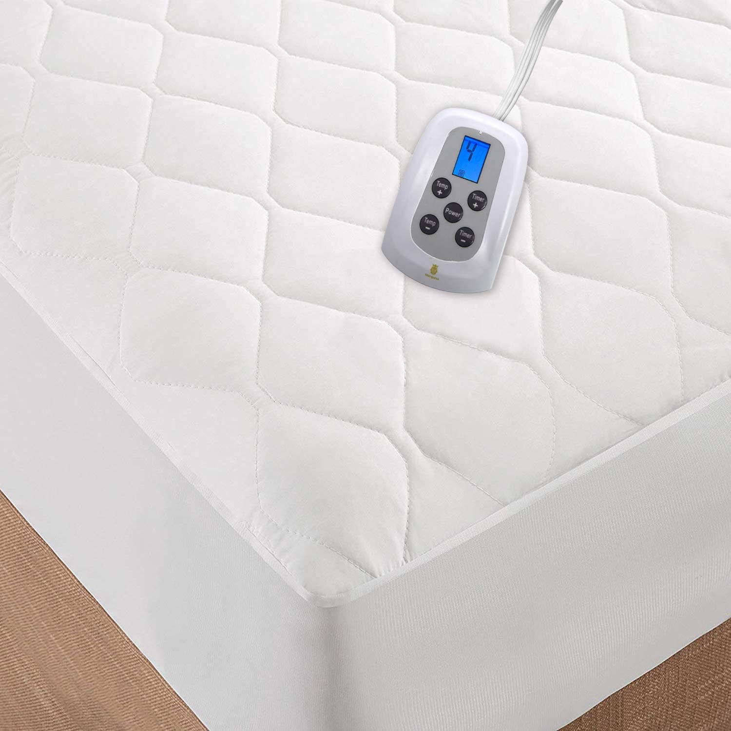 Quilted Heated Mattress Pad Full Size, One Temperature Controller Electric, Soft Warming and Fitted Bed Skirt Design, Washable, Fits up to 18'' Deep, with 10 Heating Settings/Safety 10 Hours (White)