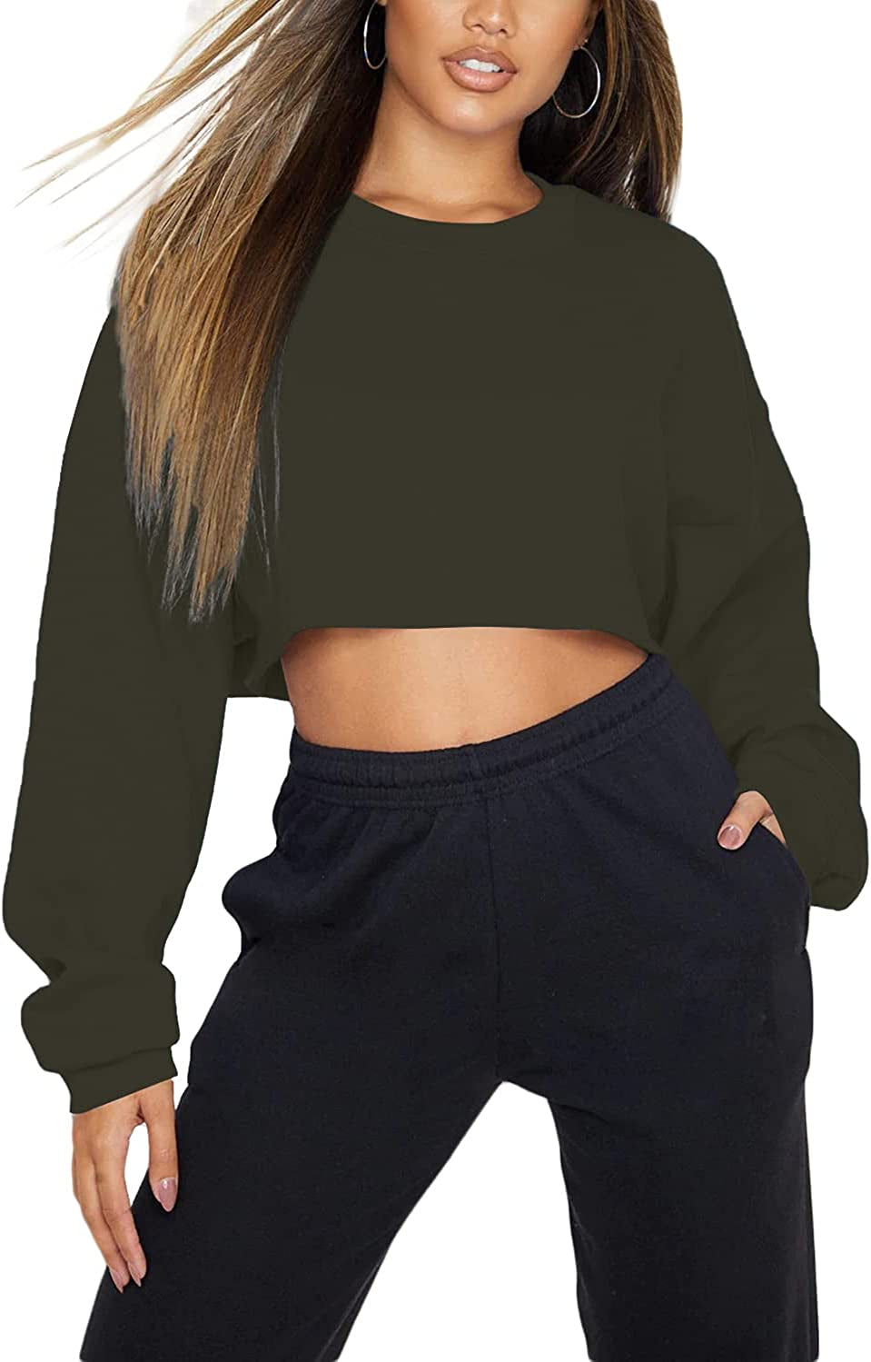 Womens Casual Loose Oversize Cropped Sweatshirt