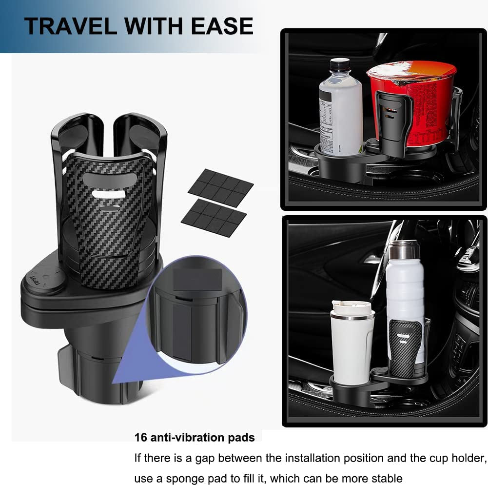 Cup Holder Expander for Car - Multifunctional 2 in 1 Cup Holder Adapter Multifunctional Car Drink Holder with 360° Rotating Adjustable Base