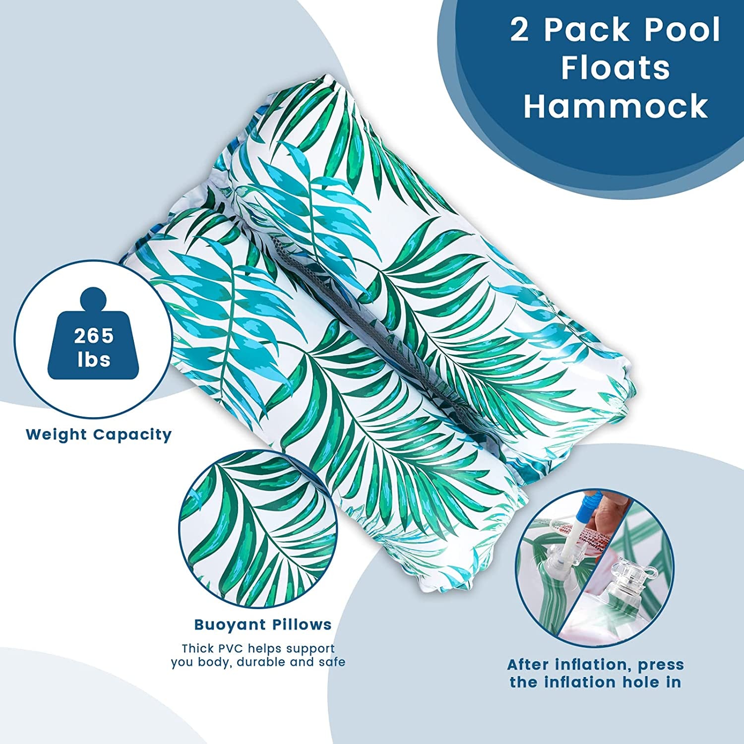 Pool Floats - 2 Pack Water Hammock Swimming Pool Float, Water Hammock Lounger, Inflatable Pool Floats, 4-in-1 Swimming Pool Floaties (Saddle, Lounge Chair, Hammock, Drifter), Pool Floats for Adult