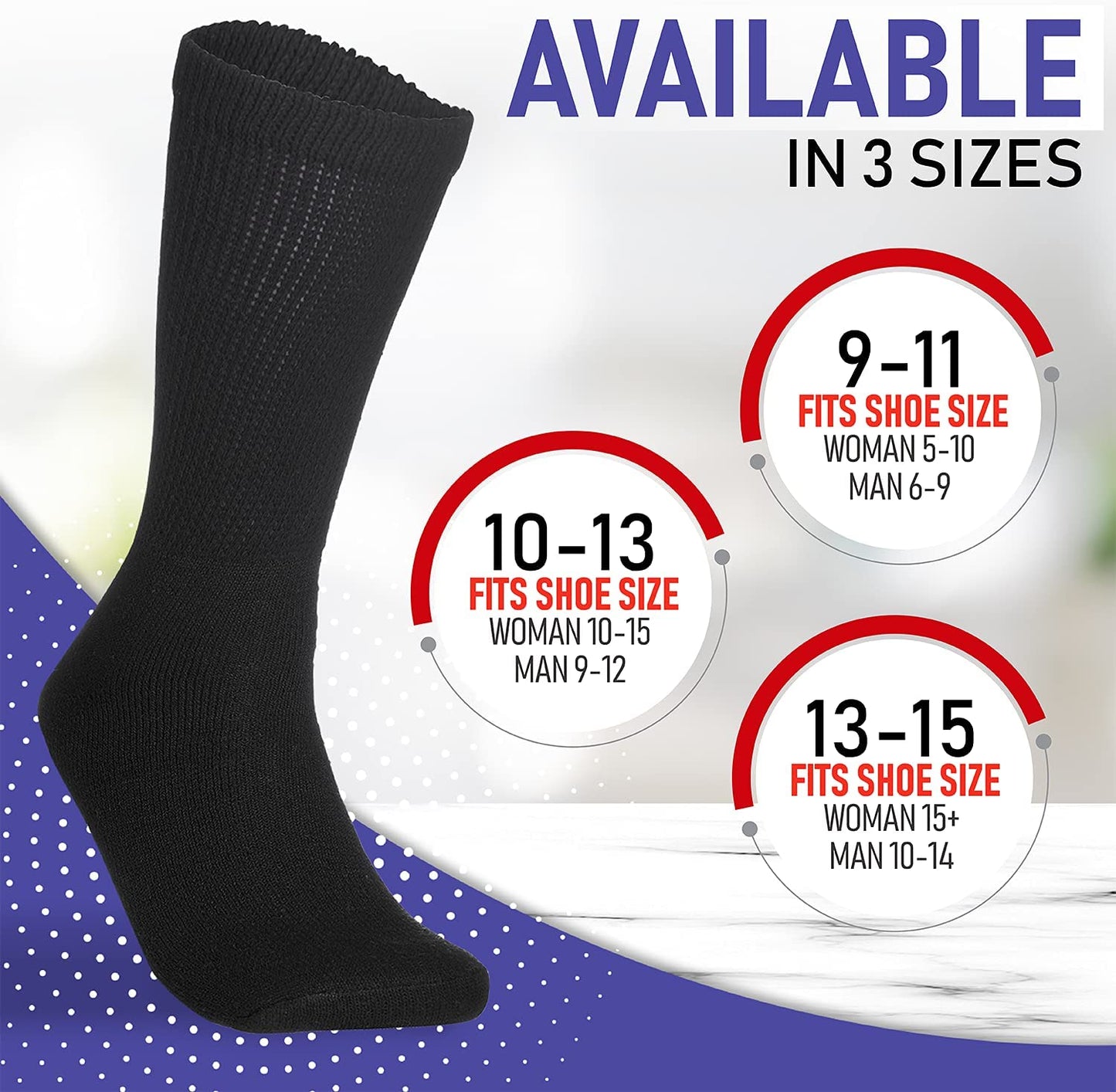 Special Essentials 6 Pairs Men'S Cotton Non Slip Diabetic Crew Socks White (9-11, White)