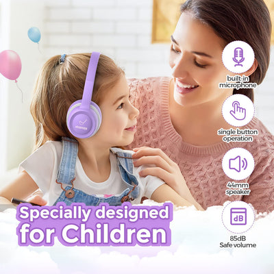 Kids Bluetooth Headphones, 22H Playtime, Bluetooth 5.0 & Built-In Mic, Noise Cancelling Headphones for Kids, Adjustable Headband, for School Home Ipad Tablet Airplane