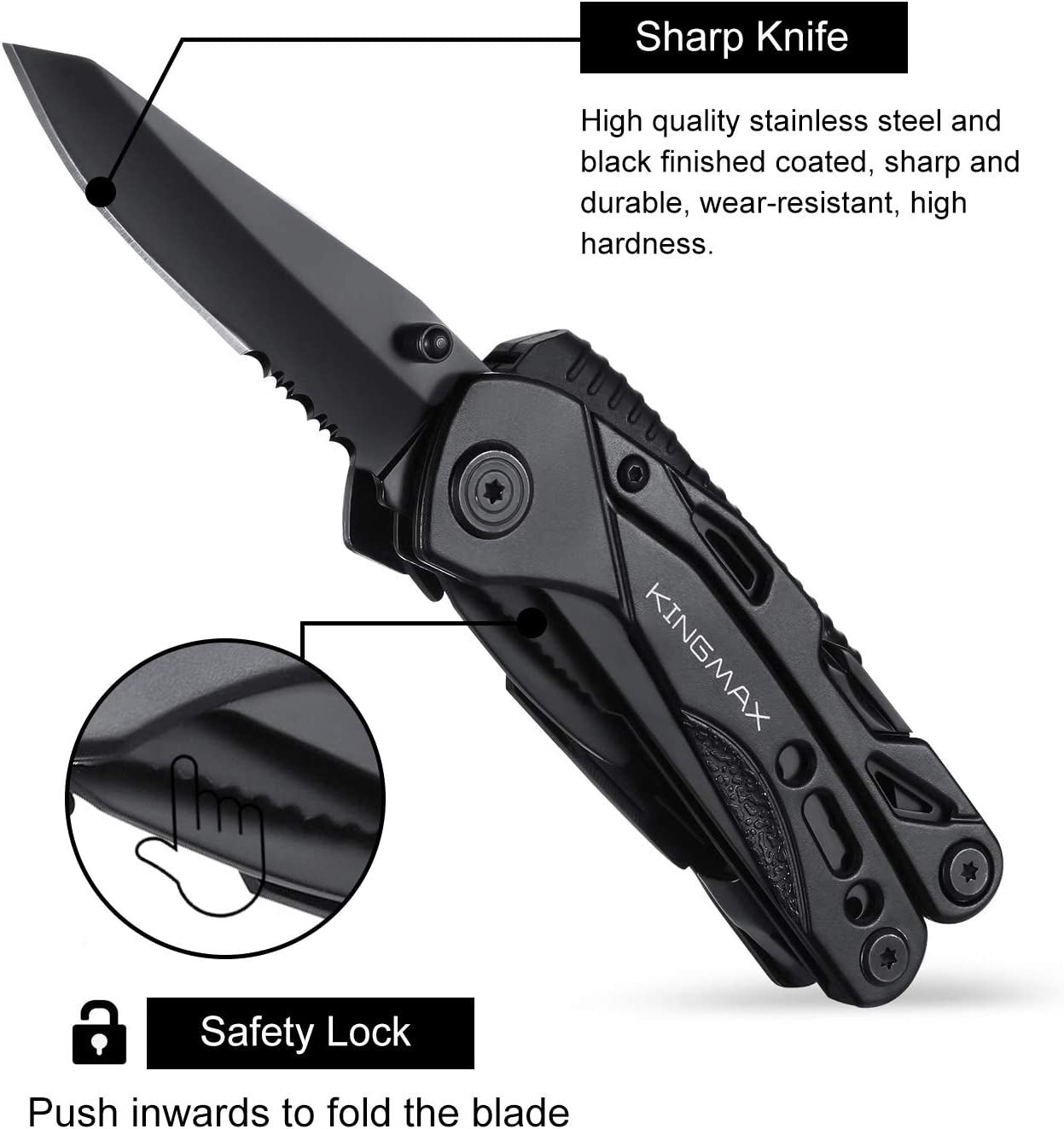 Multitool with Pliers, Fire Starter, Whistle,Scissors,Screwdriver,15 in 1 EDC Multi Tool with Safety Locking,Perfect Survival Knife Tool Gifts for Men Women,Outdoor,Camping,Fishing