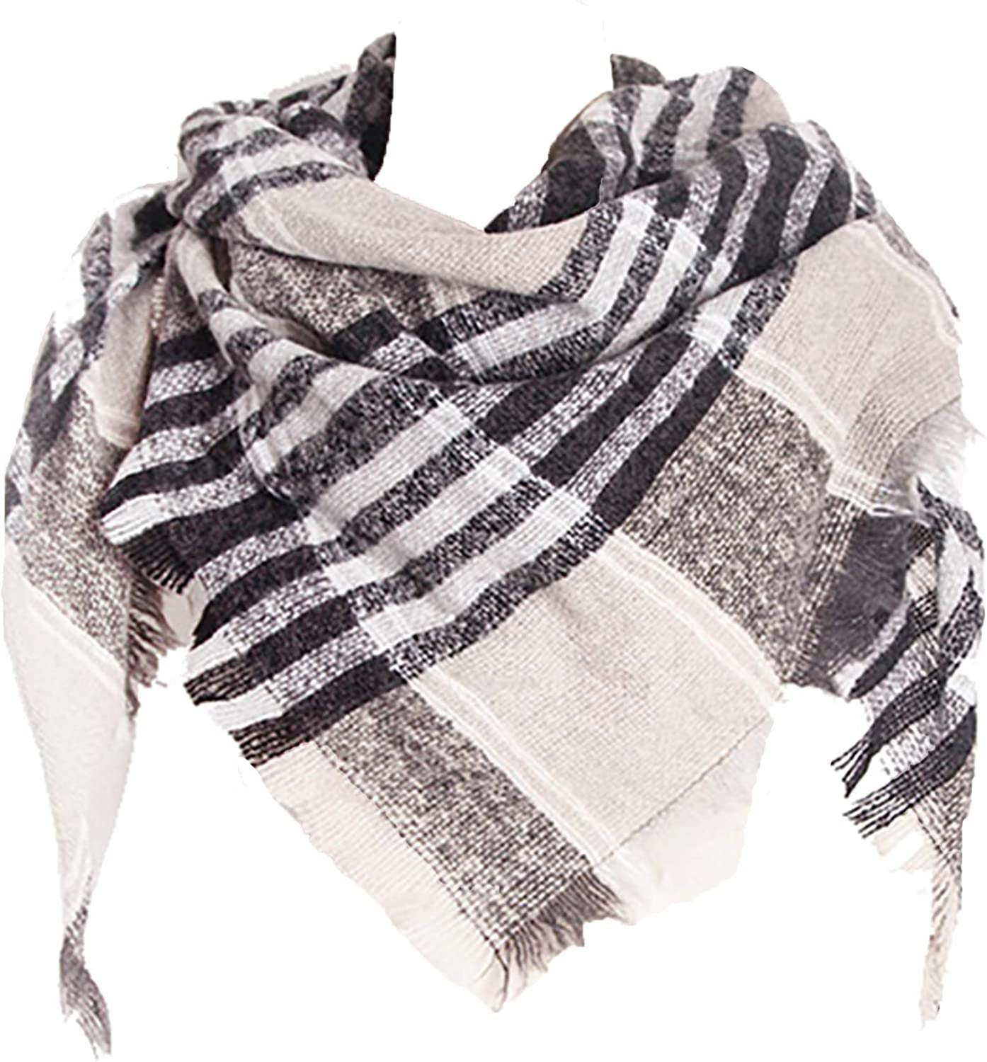 Womens Warm Scarf Triangle Shawls Winter Scarves Stripe Plaid Fichu Rough Surface