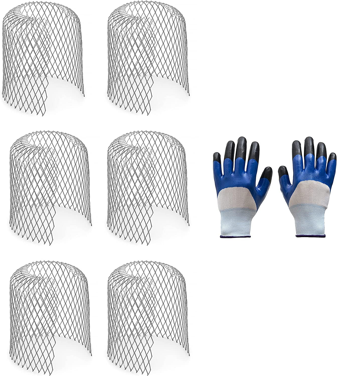  6 Pack Gutter Guards Downspout - Expandable Stainless Steel Mesh Strainer - Stop Leaf and Debris Blockage - Gutter Spout Protection - Complete with a Pair of Working Gloves