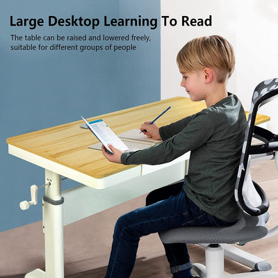Manual Height Adjustable Small Desk with Drawer and Keyboard Tray, 36X20 Inch, Children Desk, Small Writing Table, Home Office Computer Desk, Students Classroom Desk