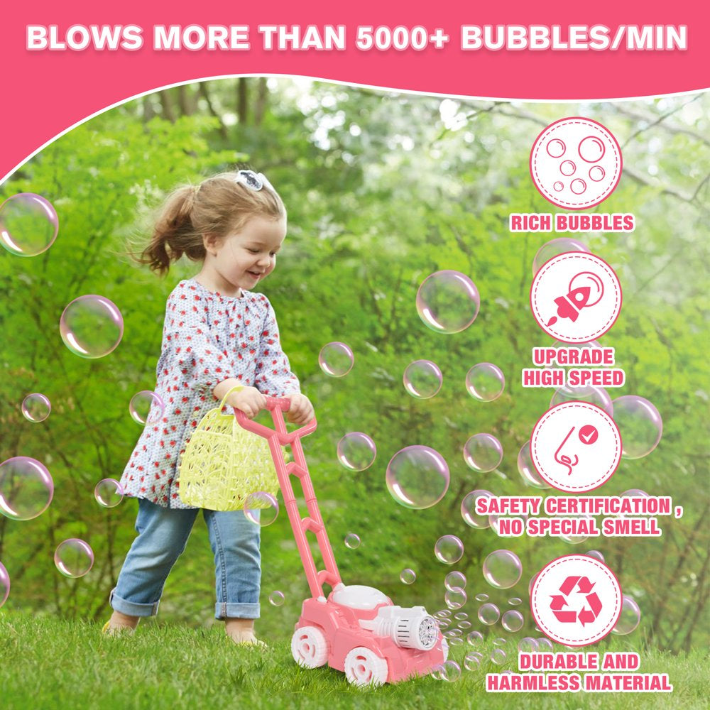Bubble Lawn Mower,Bubble Machine for Kids Toddlers, Outdoor Summer Garden Push Toy Bubble Toys Birthday Gift for Preschool Boy or Girl 2+(Pink & White)
