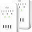 3-Outlet Wall Mount Surge Protector, 900 Joules, 4 USB 4.8 AMP USB Charging Ports, Phone Holder Cradle for Home, School or Office, ETL Certified