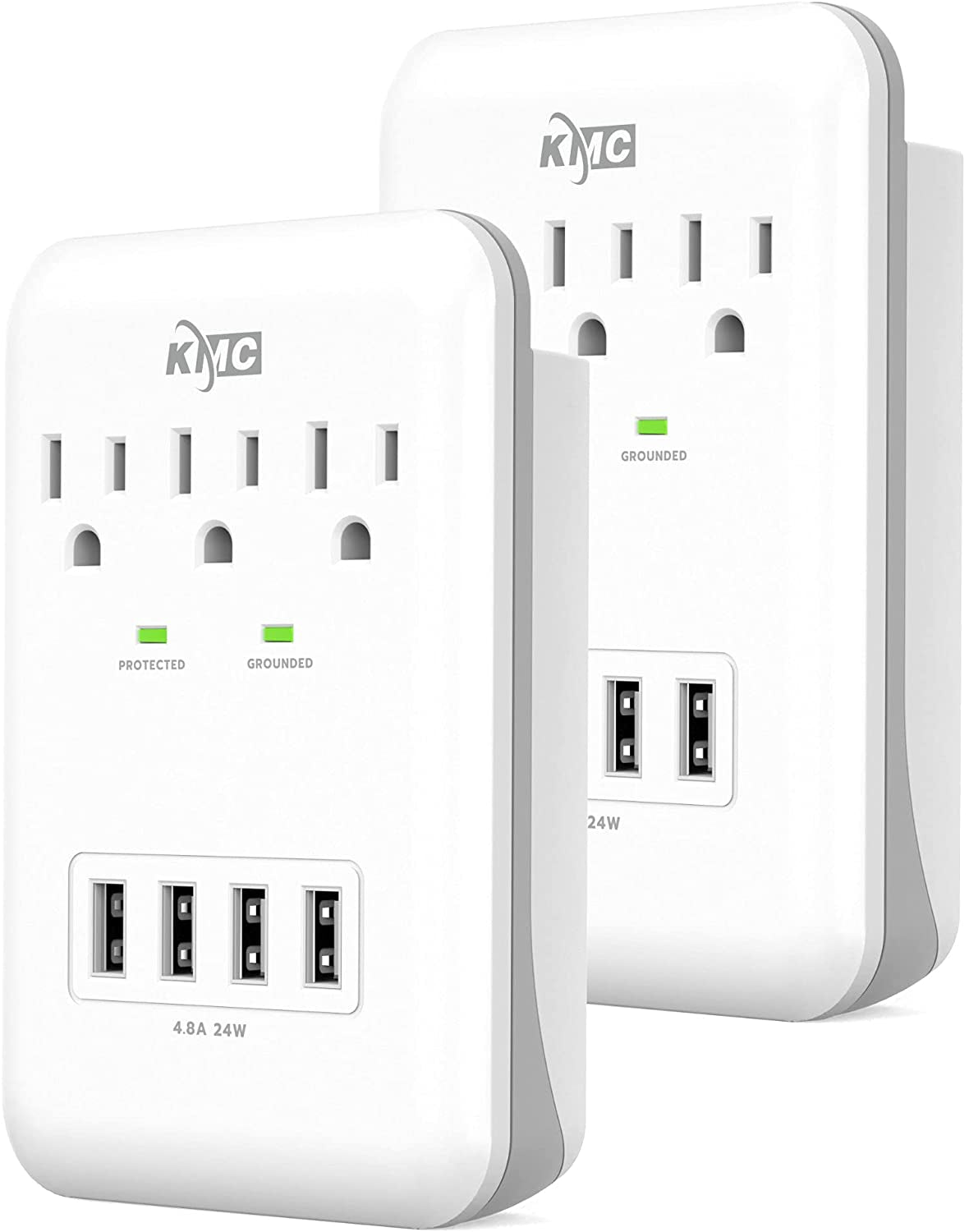 3-Outlet Wall Mount Surge Protector, 900 Joules, 4 USB 4.8 AMP USB Charging Ports, Phone Holder Cradle for Home, School or Office, ETL Certified