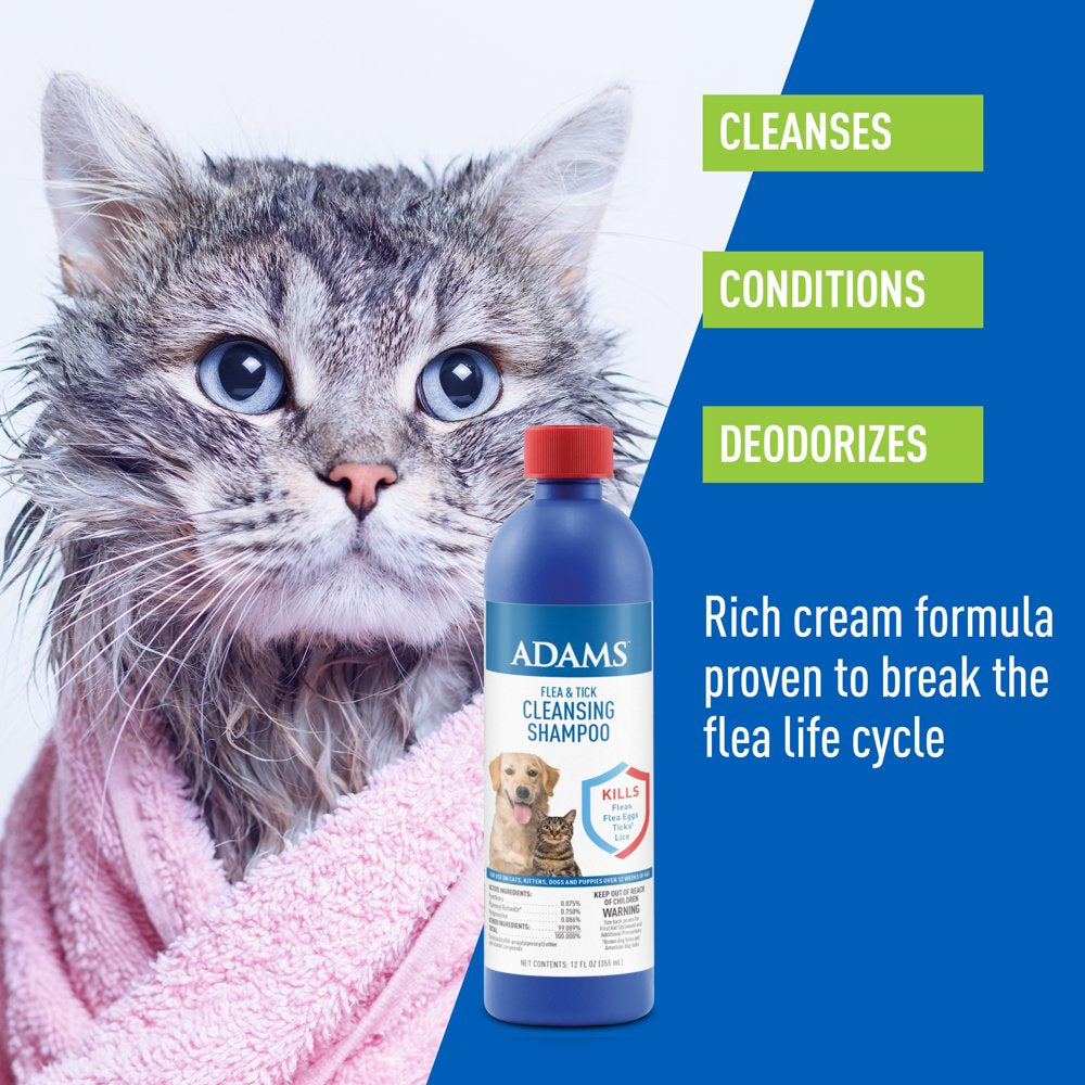 Adams Flea & Tick Cleansing Shampoo for Cats and Dogs, 12 Oz