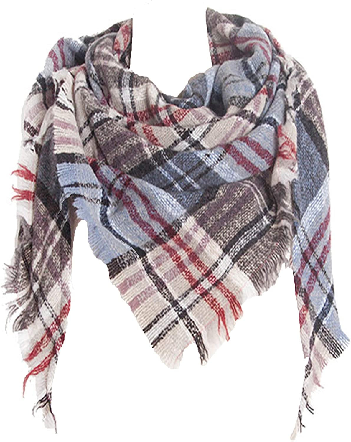 Womens Warm Scarf Triangle Shawls Winter Scarves Stripe Plaid Fichu Rough Surface