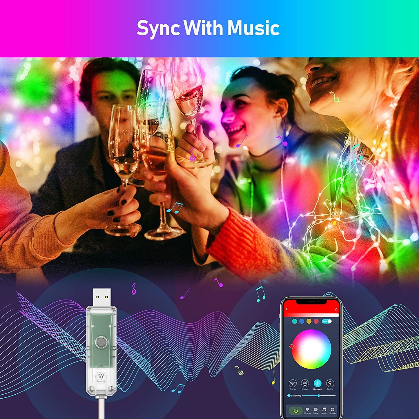 Fairy Lights Bluetooth App Control, Christmas String Lights 20 Modes RGB Color Changing Dimmable Twinkle Xmas Tree Lights with Schedule Timer Music Sync for Crafts Bedroom Room Wall Decor