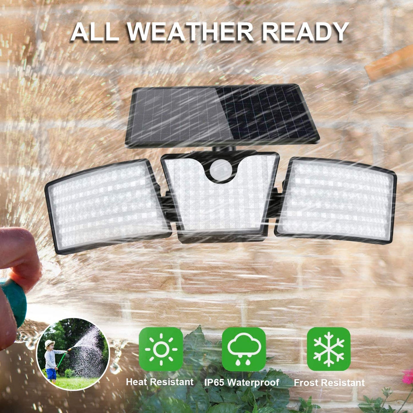 Upgrade Solar Security Lights Outdoor 265 LED, Super Bright Adjustable 360° 3 Heads with 2 Modes, Motion Sensor 40Ft - IP65 Waterproof Flood Spotlights for Garden Patio