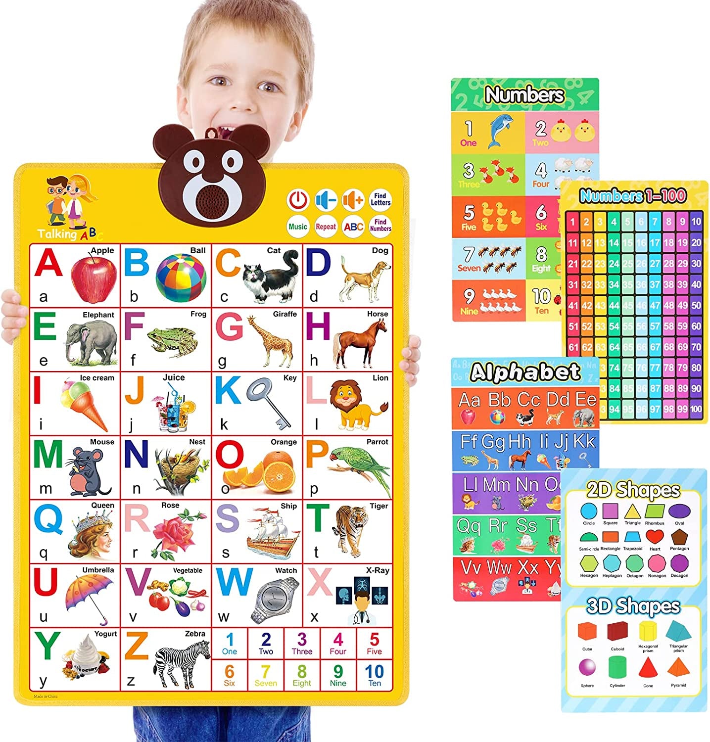 Tiikiy ABC Learning for Toddlers, Preschool Educational Learning Toys Electronic Talking Letters & Numbers & Music with 8 Learning Cards Interactive Alphabet Poster Gifts for 3+ Year Olds Boys Girls