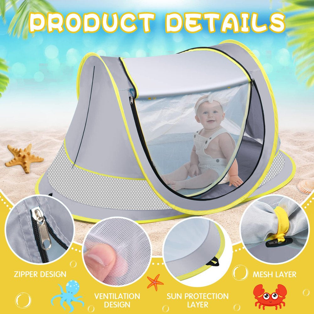  Baby Beach Tent, UPF 50+ Pop up Beach Tent Sun Shelter, Easy Setup Play Tent for Travel, Mini Beach Tent for Kids Toddlers,Grey