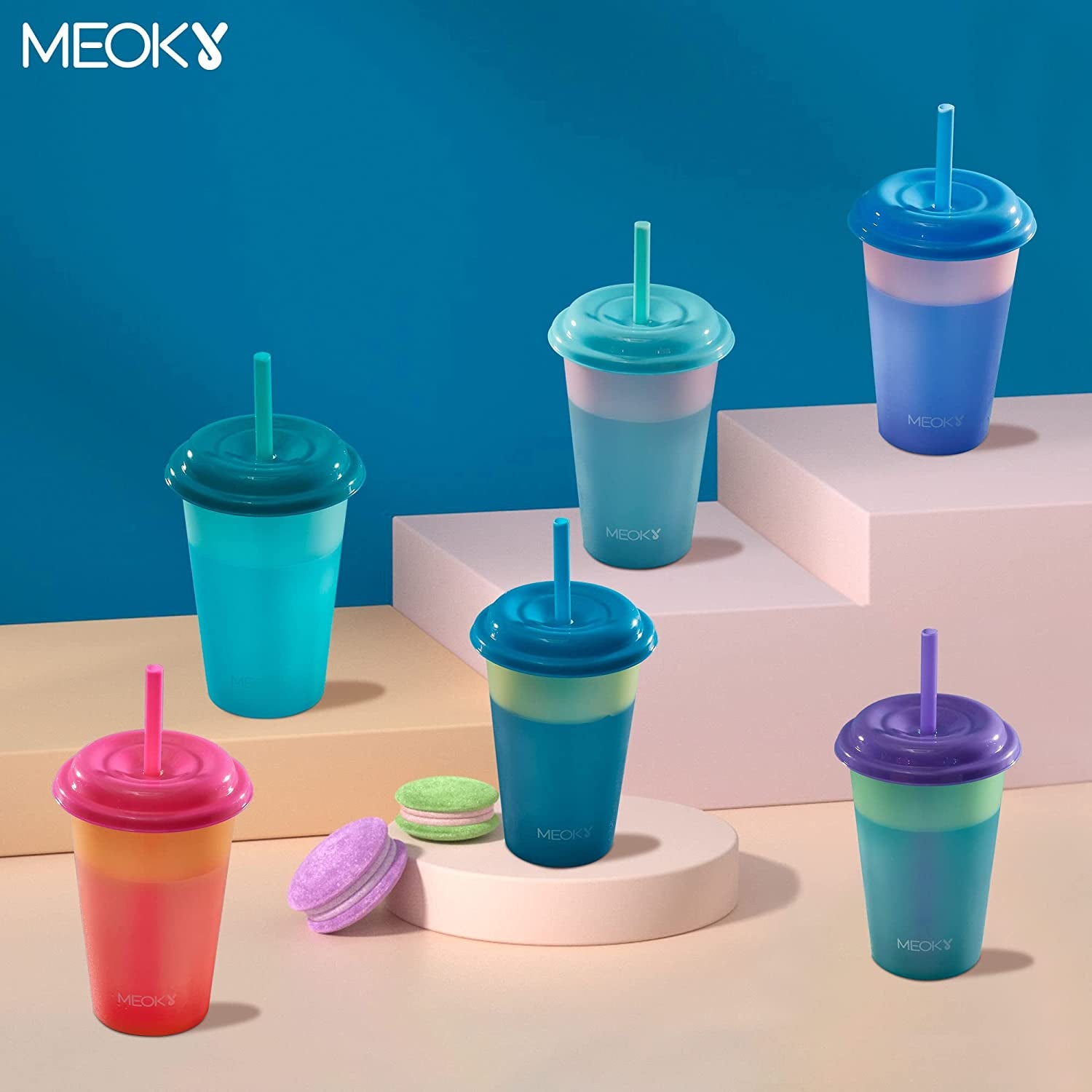  Color Changing Cups with Lids and Straws for Kids 6Pack