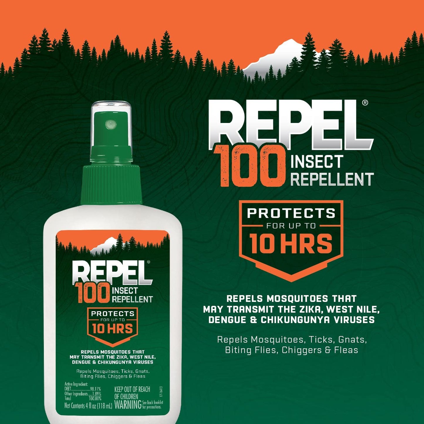 Repel 100 Insect Repellent, Pump Spray, 4-Fluid Ounces, 10-Hour Protection