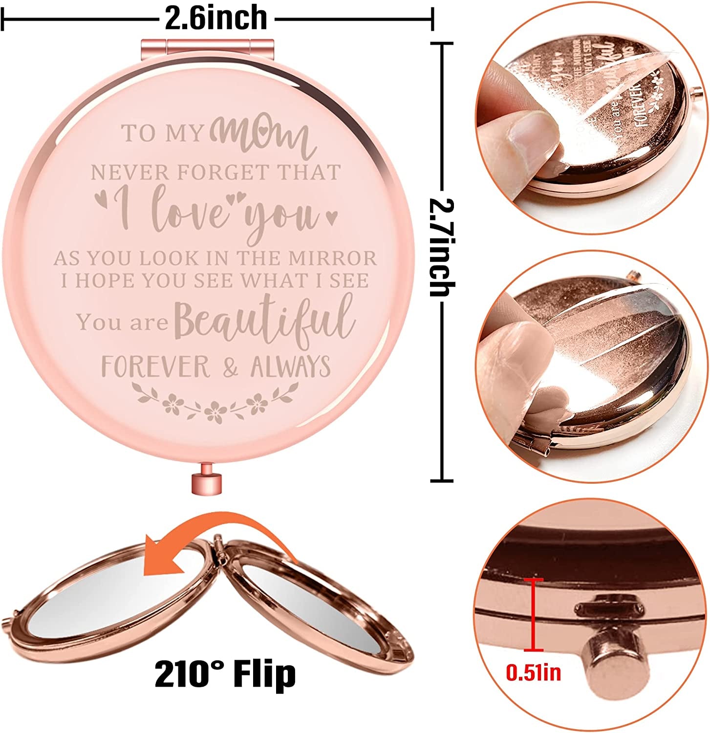  I Love You Mom, Rose Gold Compact Mirror Presents for Mom