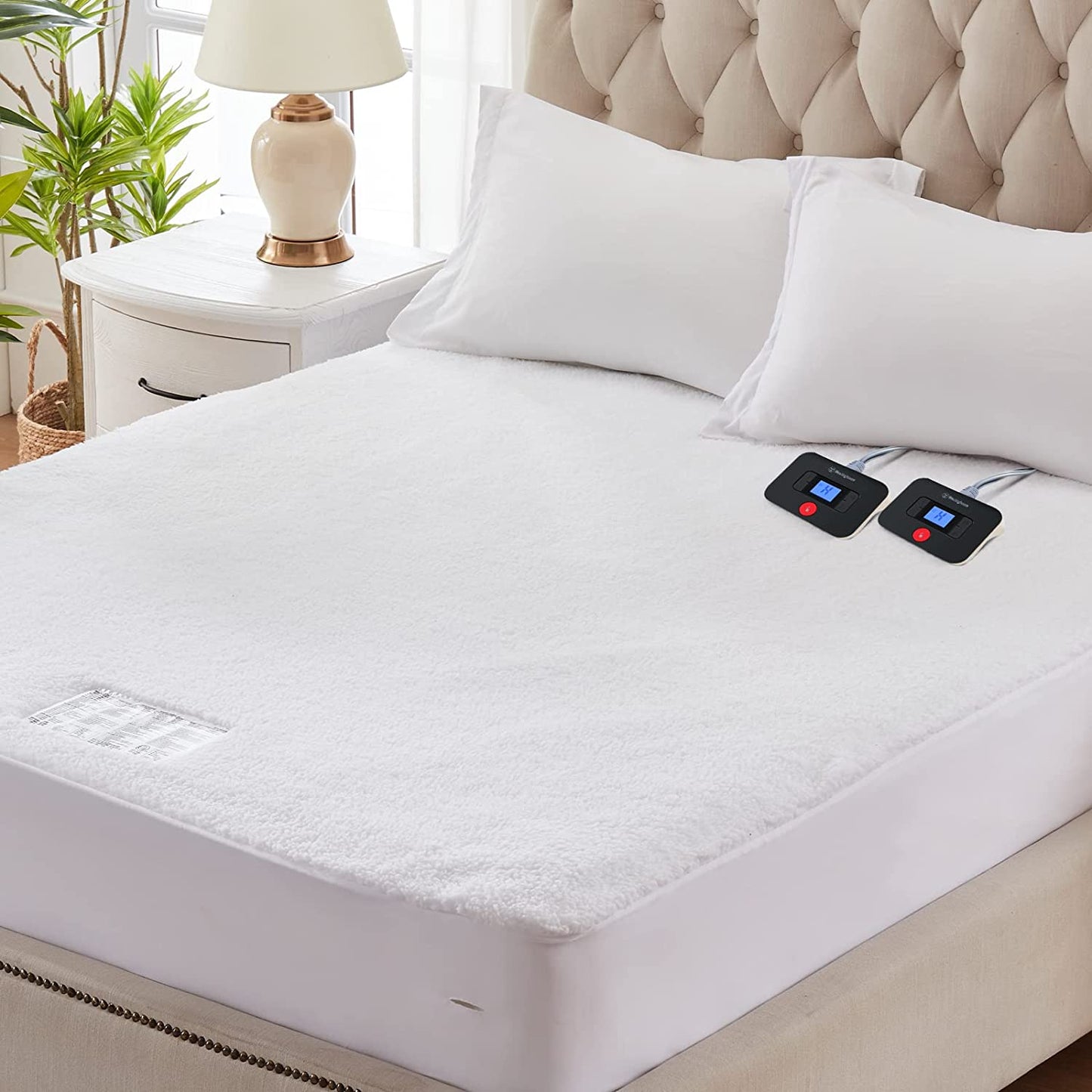 Westinghouse Heated Mattress Pad Sherpa Queen, 10 Heat Settings & 1-12-Hour Time Setting, Dual Control, White, 60*80+17"