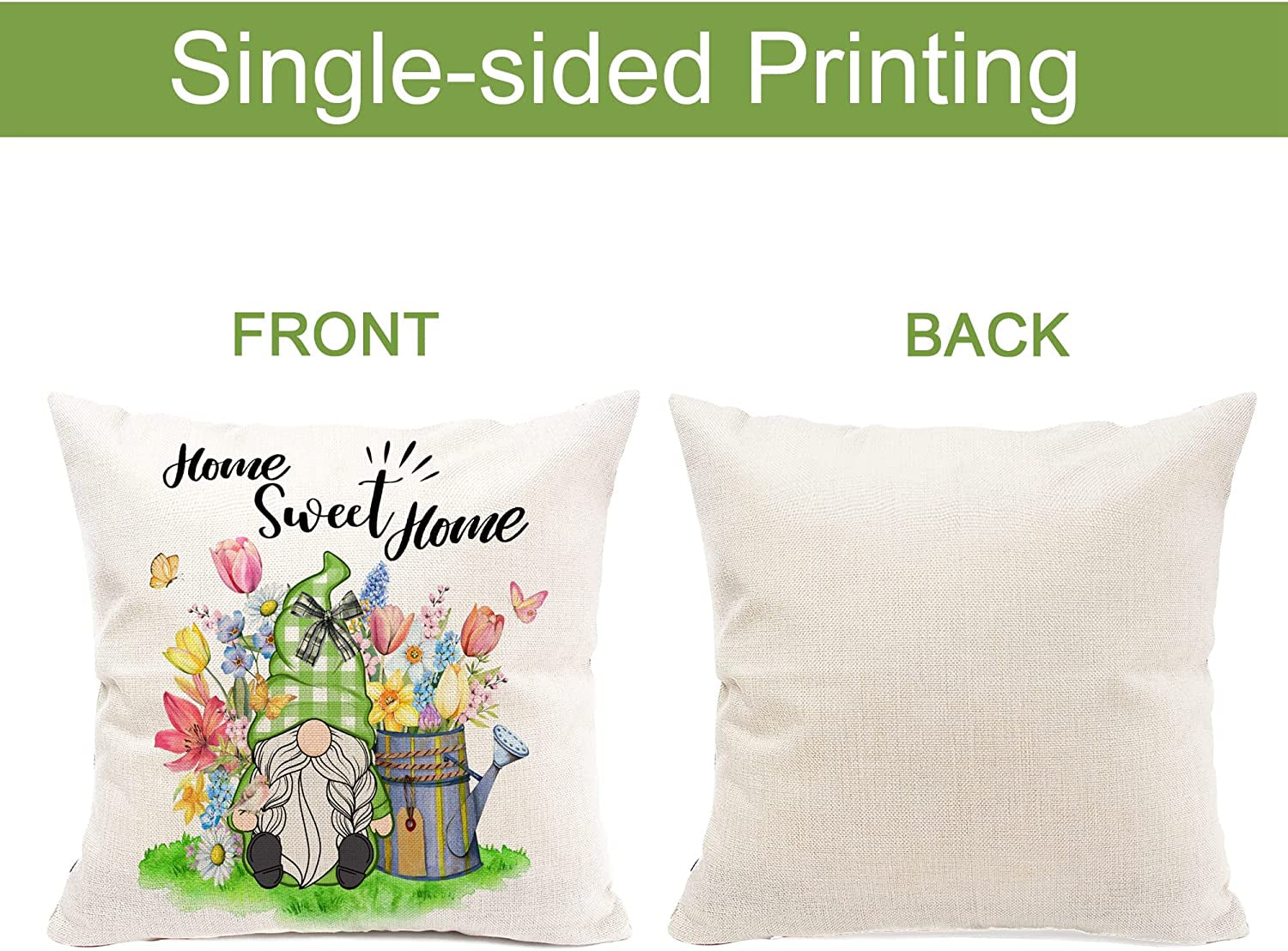  Set of 4 Farmhouse Spring Gnomes Pillowcases