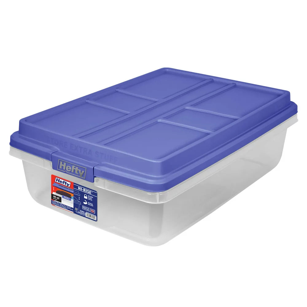 Hefty 40 Qt. Clear Storage Bin with Blue HI-RISE Lid