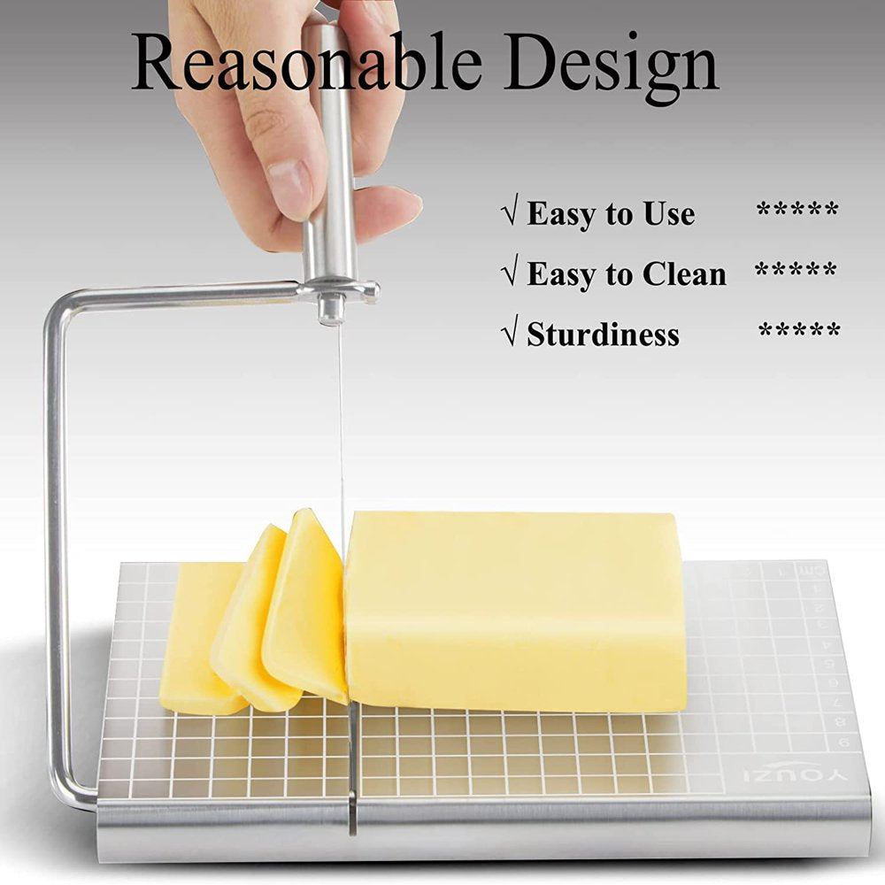 Cheese Slicer & Cheese Cutter | Stainless Steel Cheese Slicer with 10 Replacement-Wires | Cheese Cutter for Block Cheese Metal Cheese Slicer Cutting Board Kitchen Gadgets Gift Set for Cheese Butter