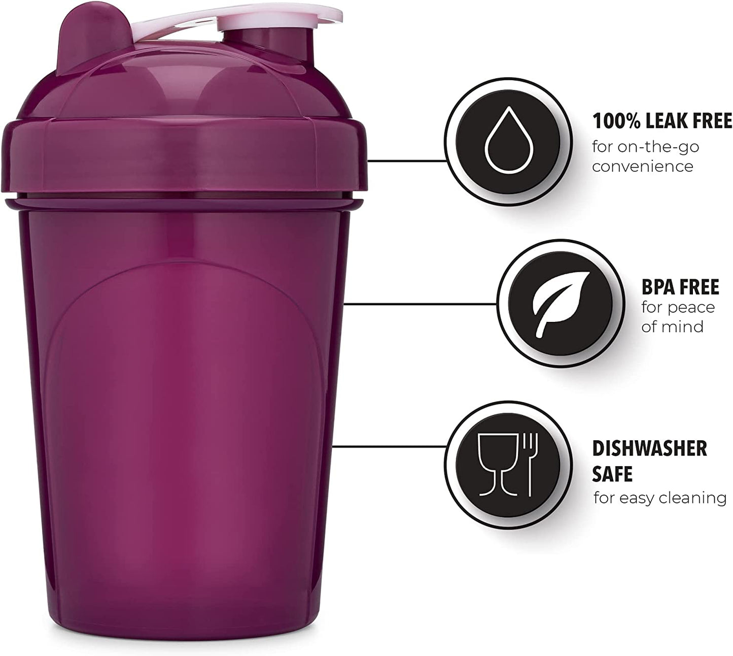 4 Pack Shaker Bottle | Protein Shaker Cup 4-Pack with Agitators | Protein Shaker Bottle Set is BPA Free and Dishwasher Safe