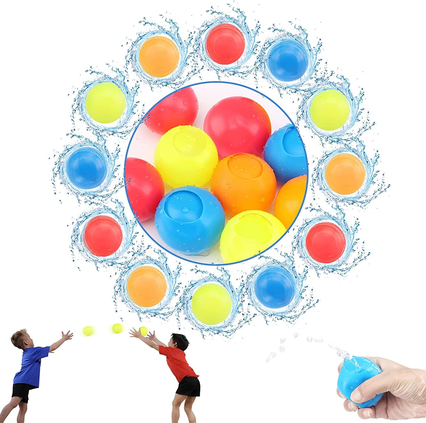 16pcs Reusable Water Balloons, Water Bomb Splash Balls For Swimming Pools, Refillable Quick-Fill Self-Sealing Balls, Summer Water Parks For Backyard Fun, Summer Parties For Water Fighting Games