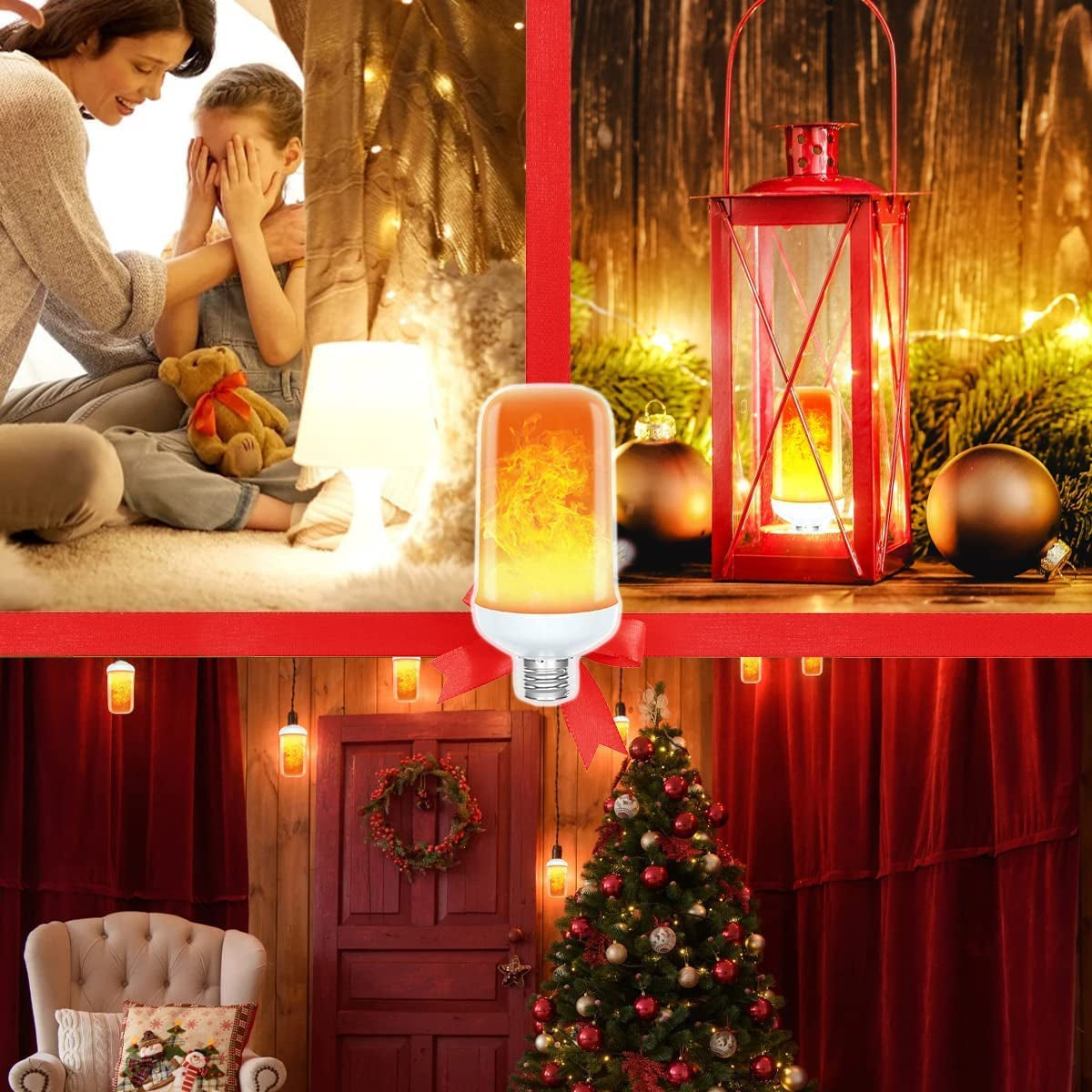 2-Pack LED Flame Light Bulbs, 4 Modes LED Flame Bulb Fire Light Bulb Realistic Flickering Flame with Upside down Effect, E26 Medium Base