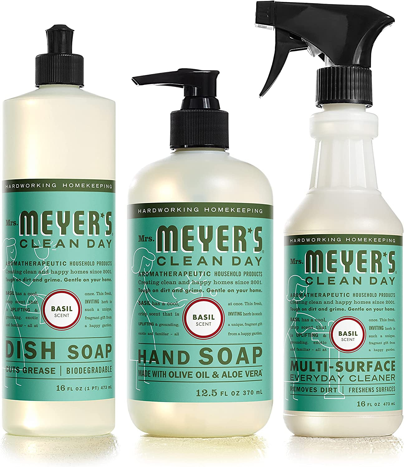 Mrs. Meyer's Kitchen Essentials Set, Includes: Hand Soap, Dish Soap, and All Purpose Cleaner, Geranium, 3 Count Pack