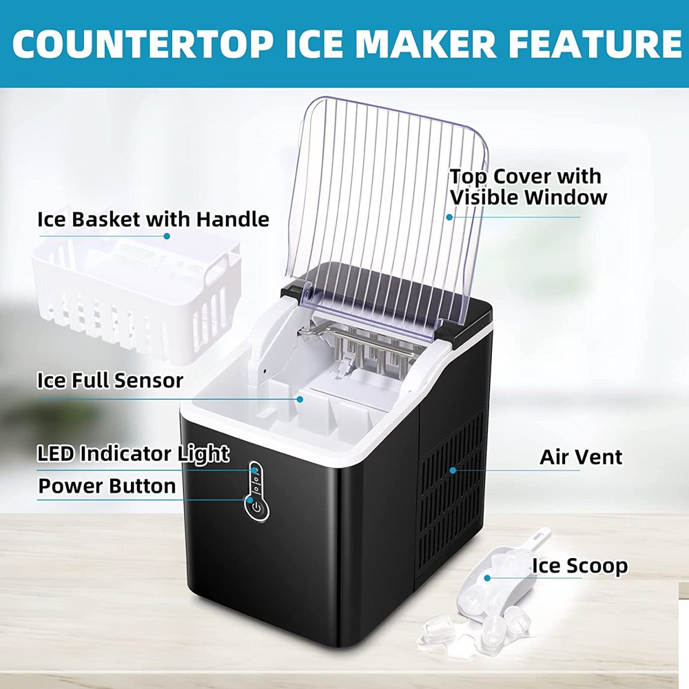 26LB Countertop Ice Maker Machine with Ice Scoop & Basket 