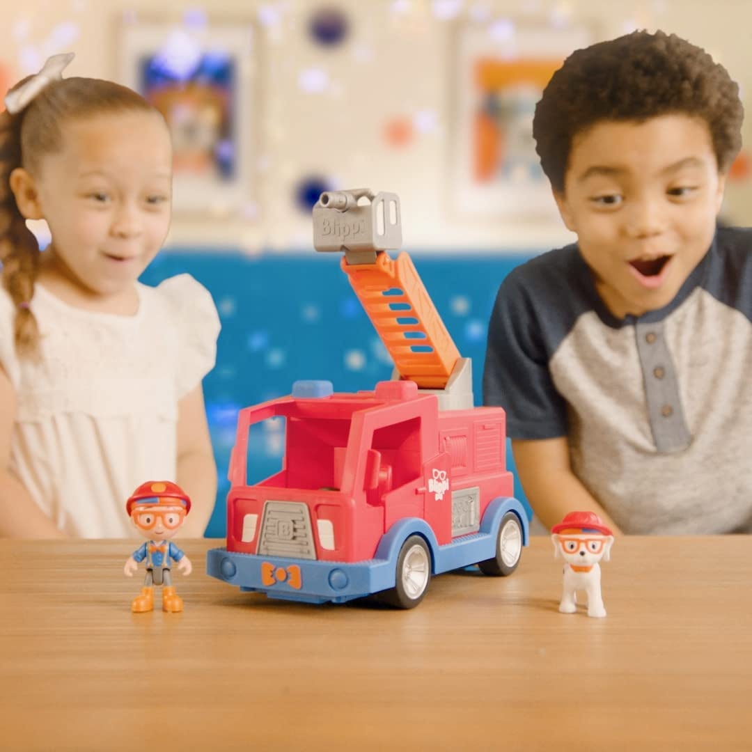 Blippi Fire Truck - Fun Freewheeling Vehicles with Freewheeling Features Including 3 Firefighter and Fire Dog, Sounds and Phrases - Educational Vehicles for Toddlers and Young Kids