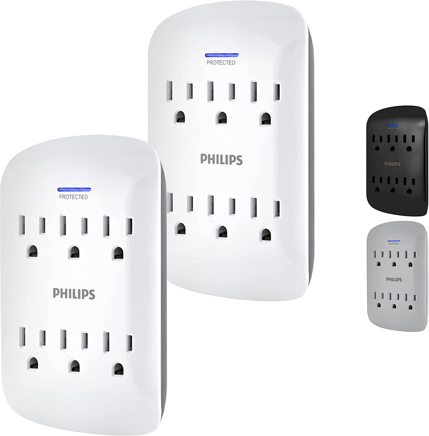 Philips 6-Outlet Extender Surge Protector, 900 Joules, 3-Prong, Space Saving Design, Protection Indicator LED Light