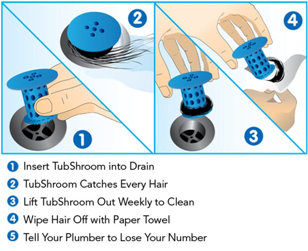 Tubshroom Revolutionary Hair Catcher Drain Protector for Tub Drains (No More Clogs) Blue