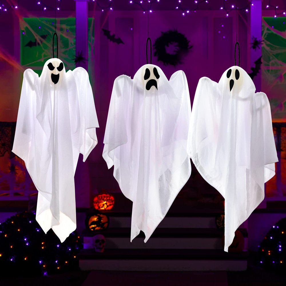 3 Pack Halloween Party Decoration 25.5" Hanging Ghosts, Cute Flying Ghost for Front Yard Patio Lawn Garden Party Décor and Holiday Decorations