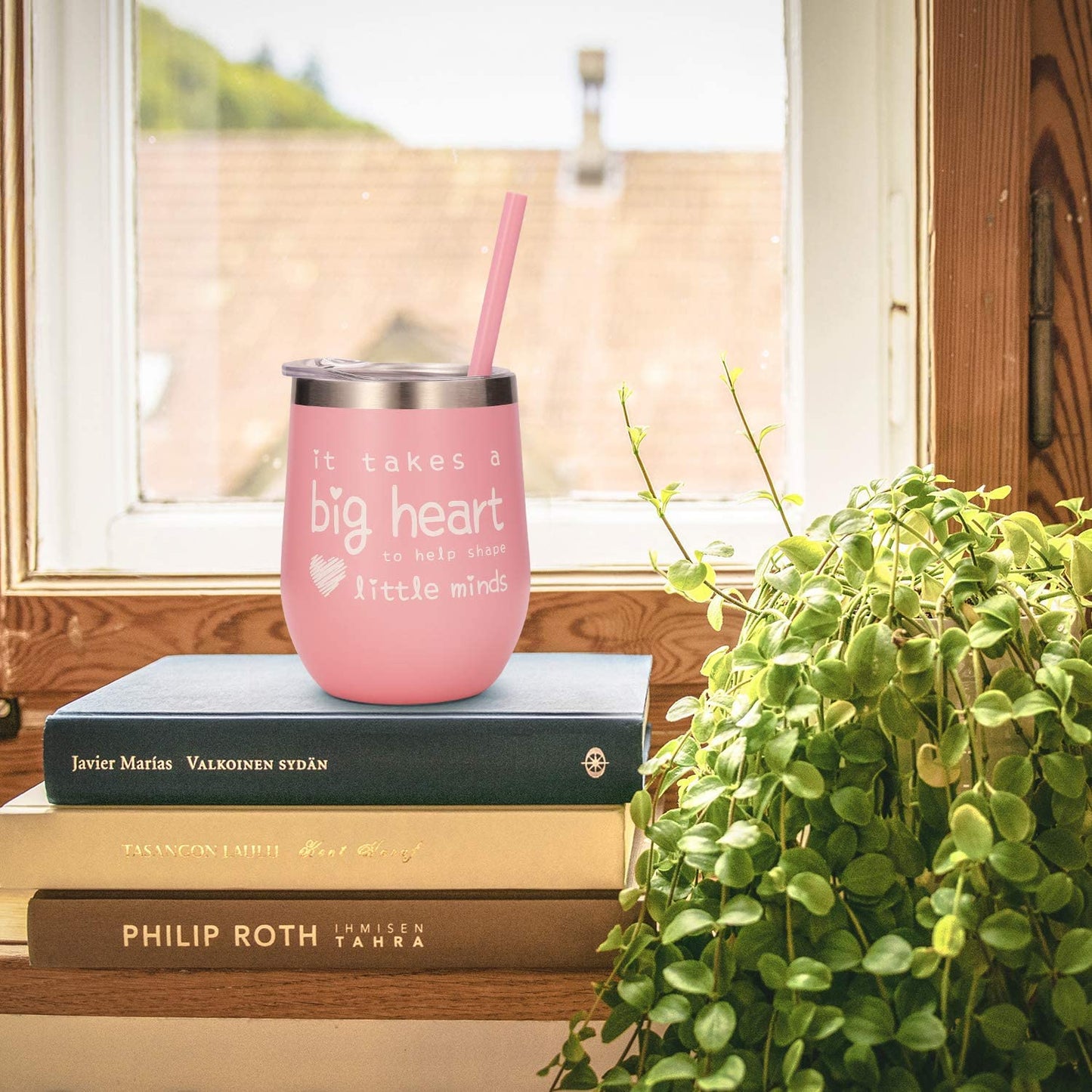 Teacher Appreciation Gifts - Teacher Gifts For Women Wine Glass Tumbler - It Takes a Big Heart to Help Shape Little Minds - Best Teacher Gifts from Student - Pink, 12 oz