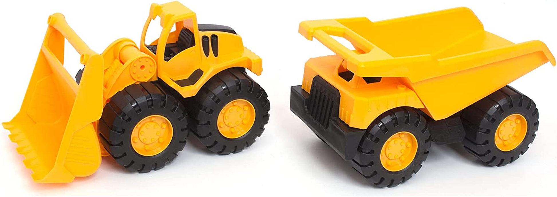 Amazon Basics Toy Construction Vehicle Set, Dump Truck and Bulldozer, Indoor/Outdoor, 10-Inch, Yellow