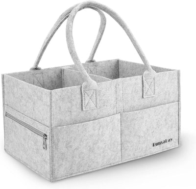 Runsabay Baby Diaper Caddy Organizer | Portable Nursery Essentials Storage Basket Bin for Changing Table and Car | Shower Basket for Newborn Boy and Girl | Gray