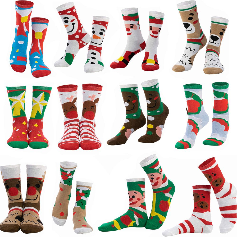 12 Pairs Christmas Holiday Cotton Socks Set
