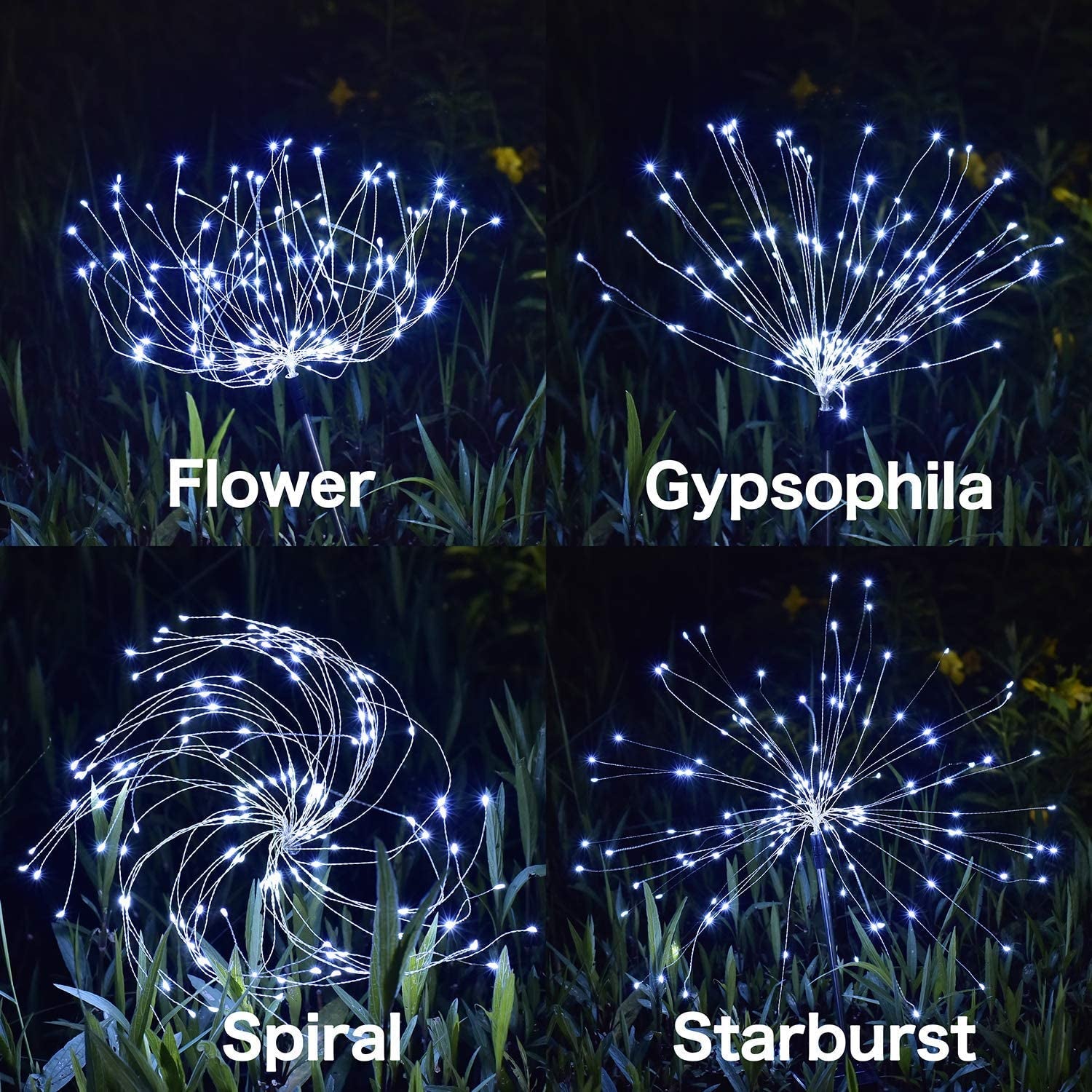  Solar Firework Lights - 150 LED 8 Modes Outdoor Solar Garden Deorative Lights, Copper Wires String Landscape Stake Light for Walkway Patio Lawn Backyard Christmas Decoration (Cool White)